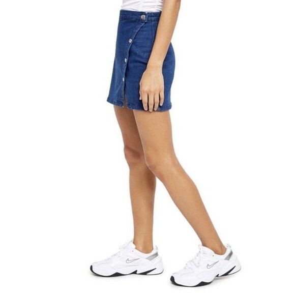 Free People We The Free Notched Denim Wrap Mini Short Skirt Women’s Sz 0 - Picture 6 of 12